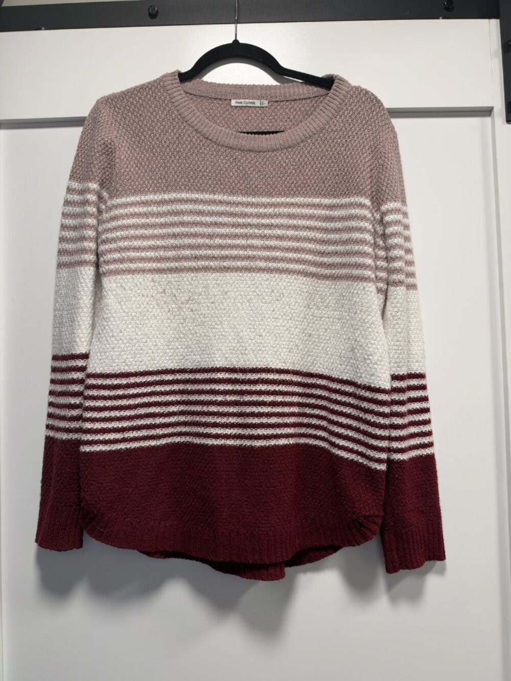 Pink Clover Striped Colorblock Knit Sweater